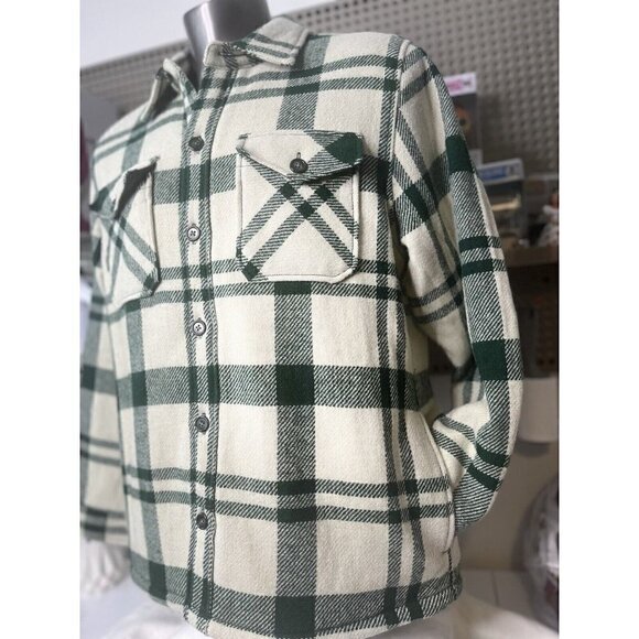 J Crew Men’s Shirt-jacket Sherpa Lining Large NWT Green Plaid Shacket - Picture 3 of 10